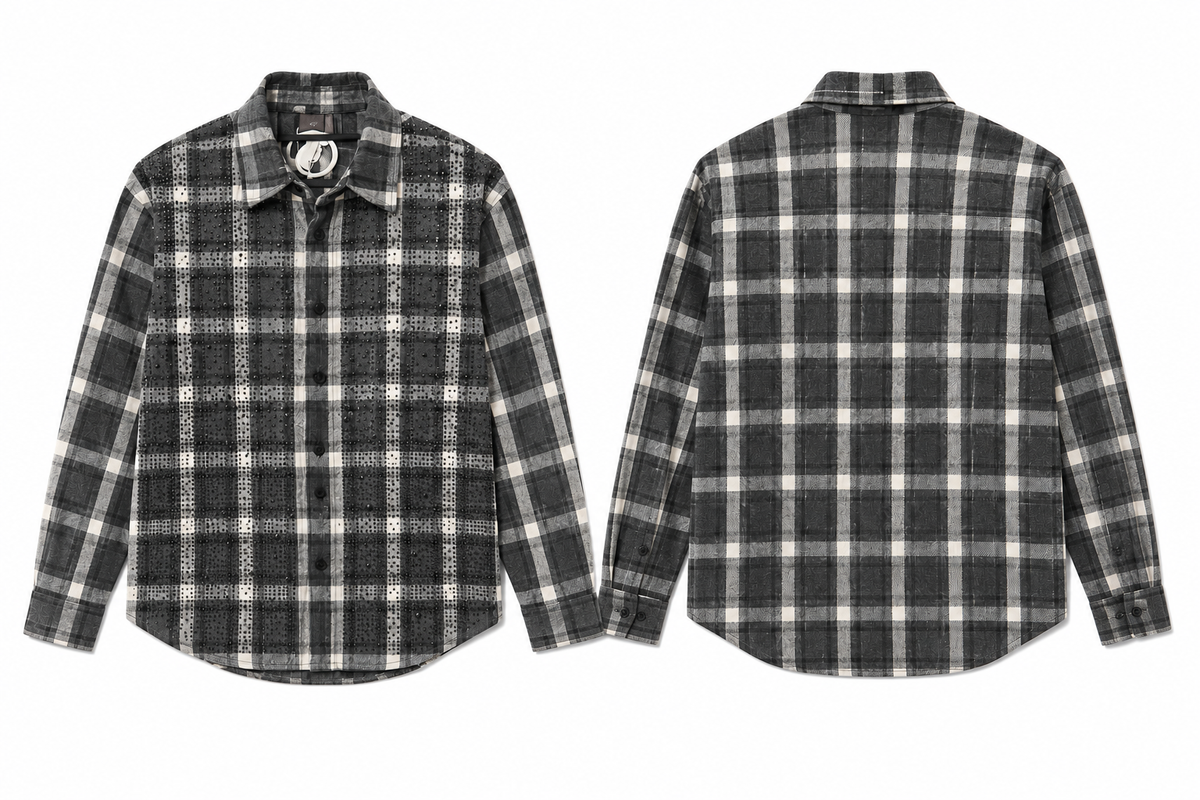 CHECKERED RHINESTONE FLUNNEL — Black