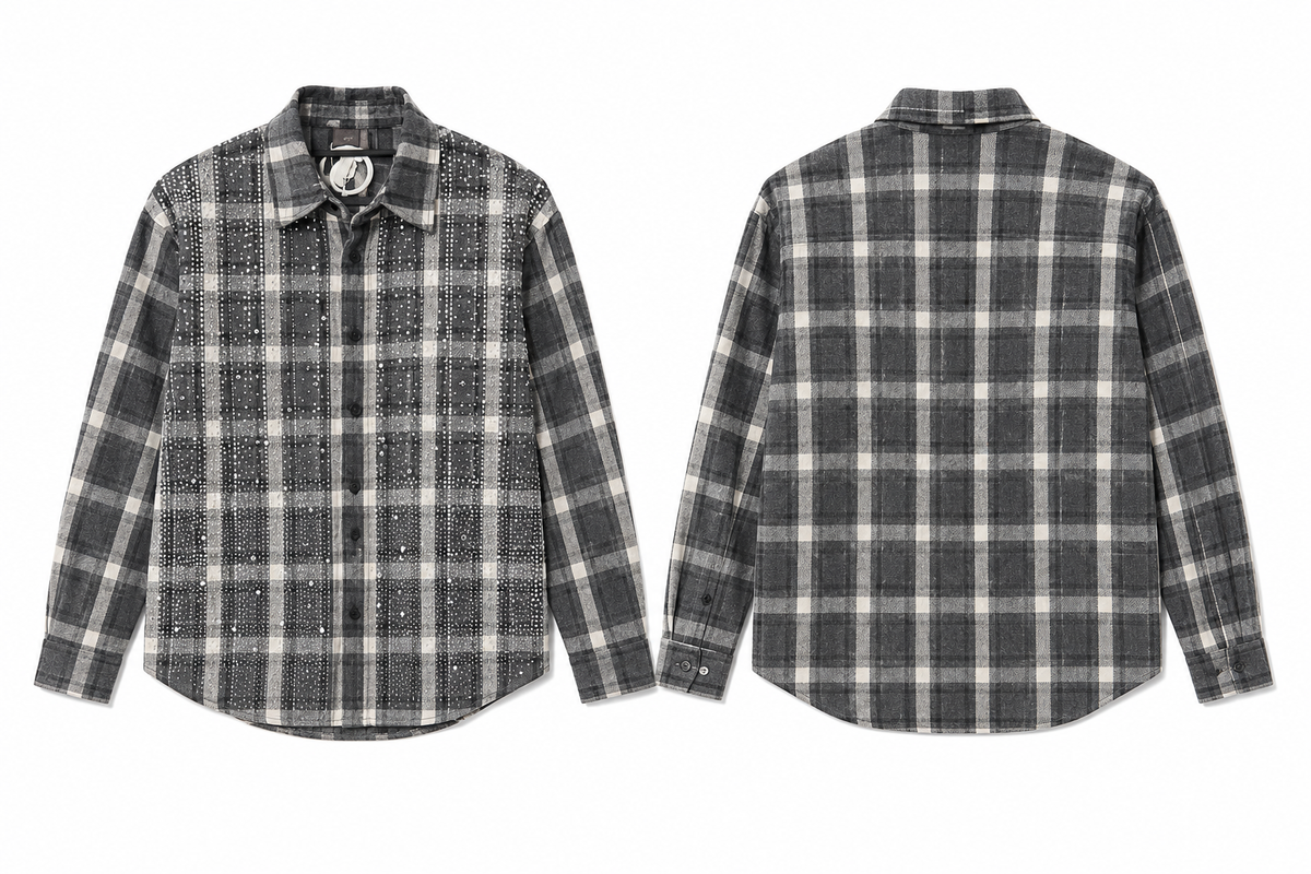 RHINESTONE CHECK — Black & Grey Flunnel