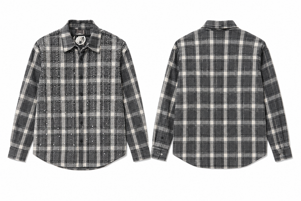 RHINESTONE CHECK — Black & Grey Flunnel