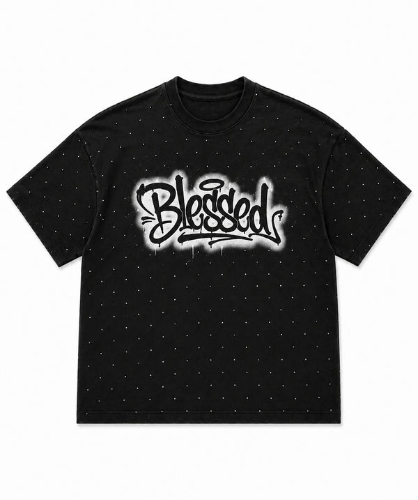 T SHIRT BLESSED GRAFFITI NERA
