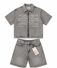 SET DENIM ZIP GRIGIO