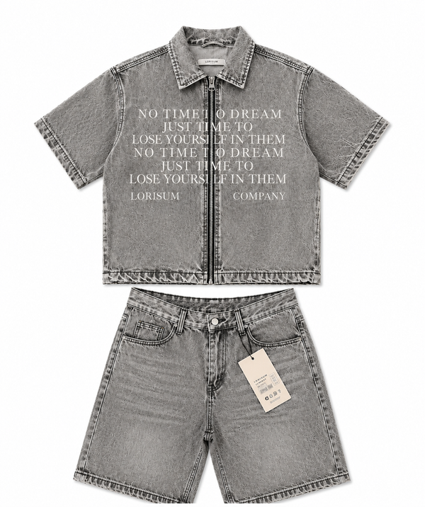 SET DENIM ZIP GRIGIO