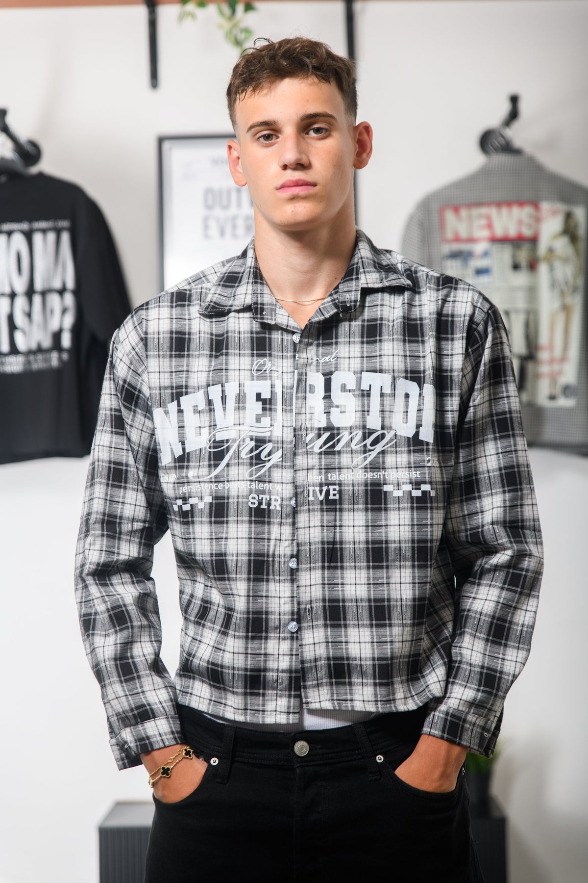 SHIRT NEVER STOP PLAID NERO