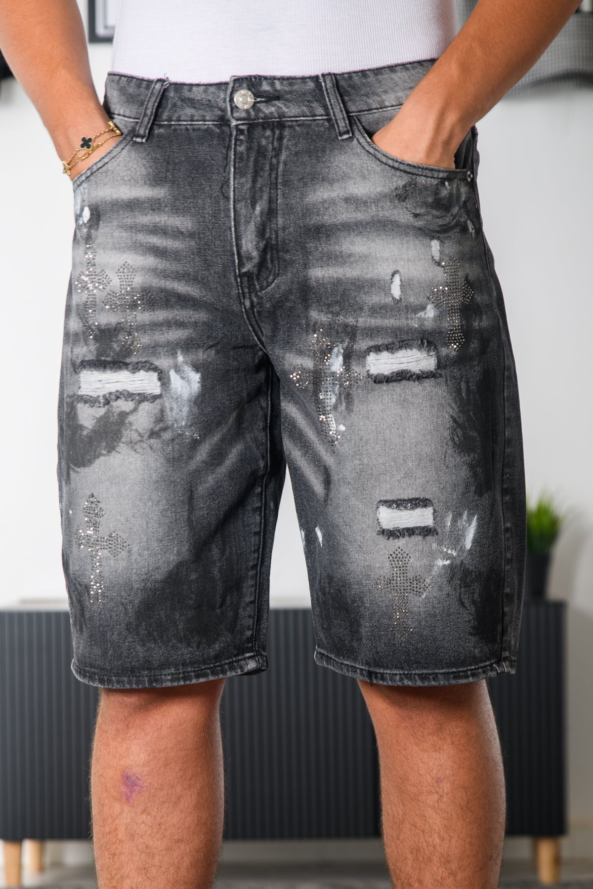 JEANS CROCI NERE STAMPA
