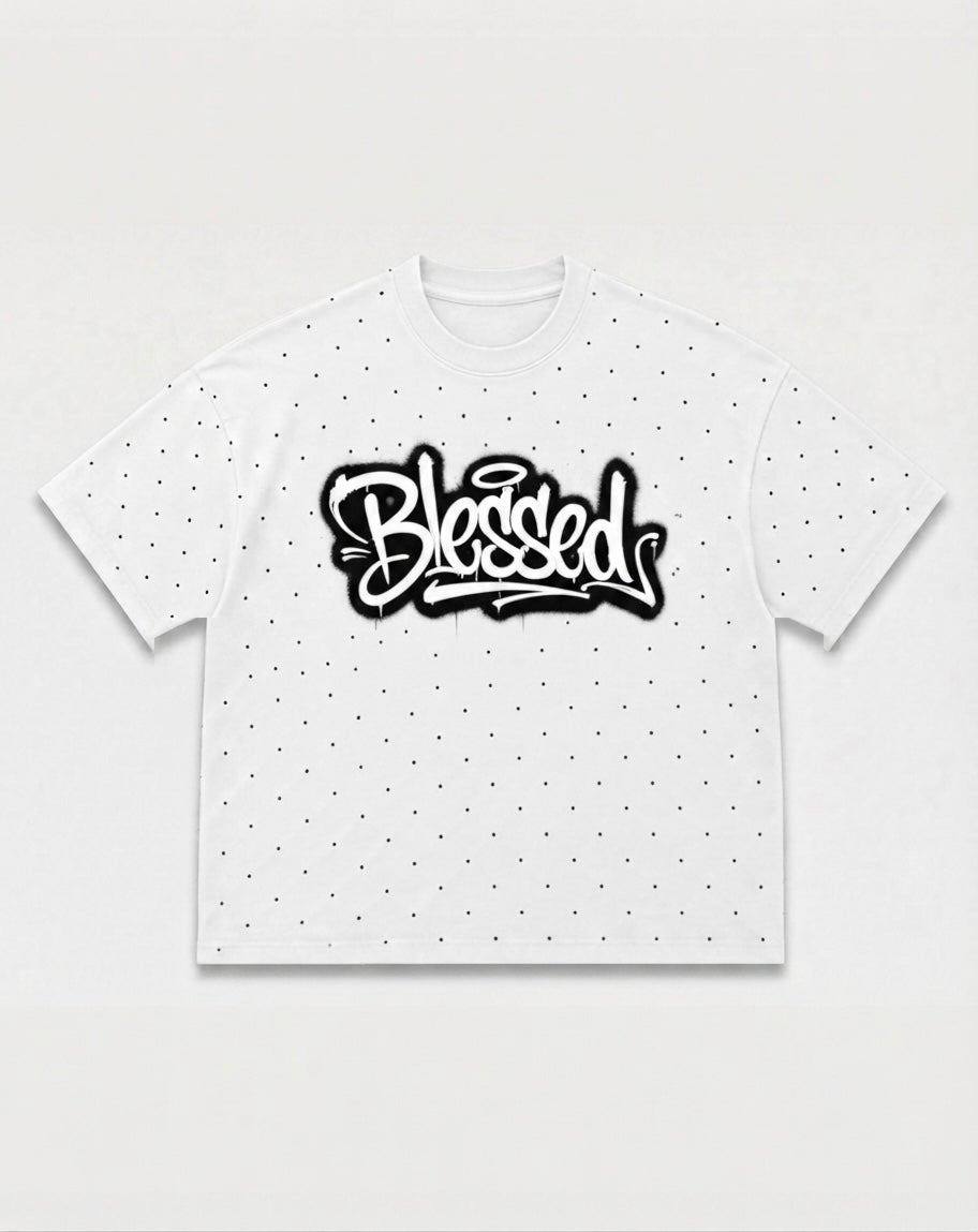 T SHIRT BLESSED GRAFFITI BIANCA