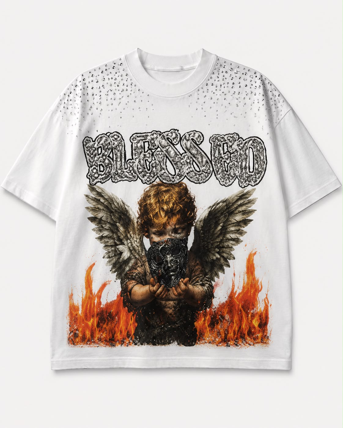 T SHIRT BLESSED FIRE BIANCO
